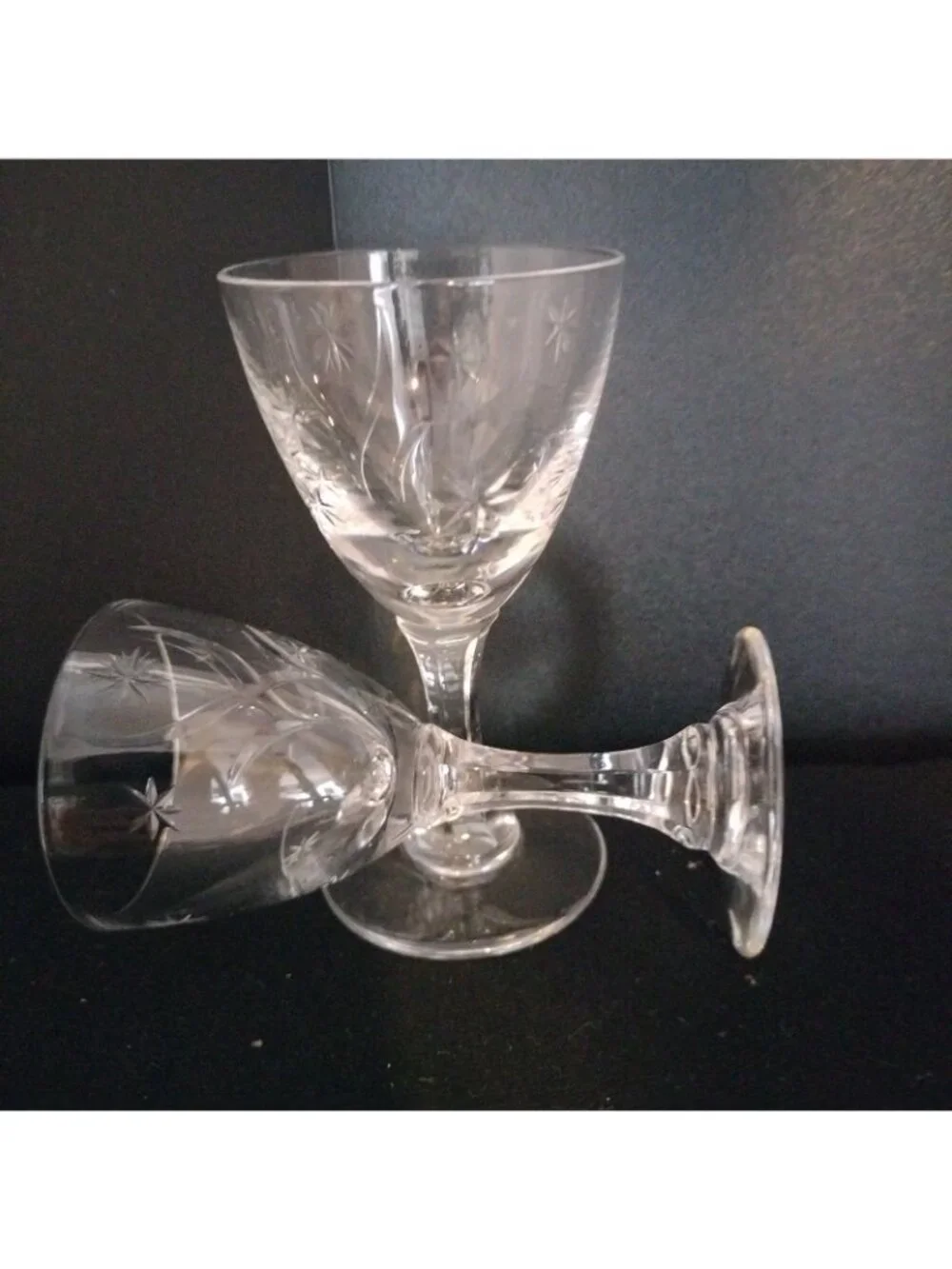 Set of 5 Cordial Short Stem Crystal Glasses Star Etched 3